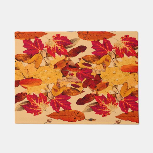 Red Orange Yellow Brown Autumn Leaves Doormat (Front)