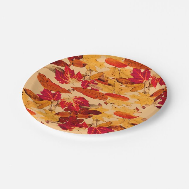 Red Orange Yellow Brown Autumn Leaves Paper Plate (Angled)