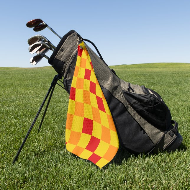 Red Orange Yellow Checkered Pattern Design  Golf Towel (Green)