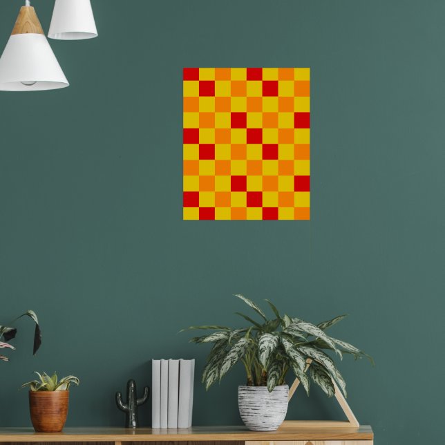 Red Orange Yellow Checkered Pattern Design  Poster (Living Room 1)