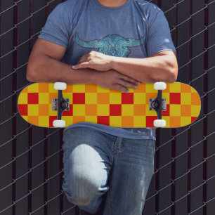 Red Orange Yellow Checkered Pattern Design  Skateboard