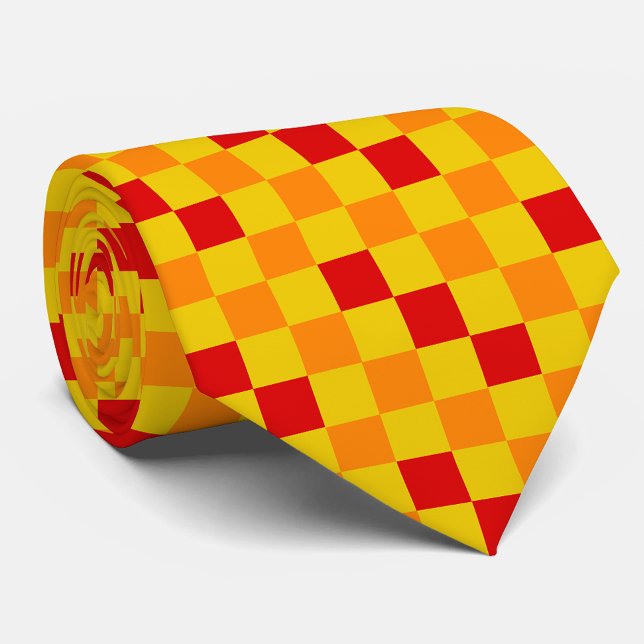Red Orange Yellow Checkered Pattern Design  Tie (Creator Uploaded)