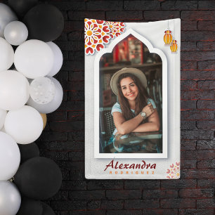 Red Orange Yellow Flower Arabian Night Quinceañera Banner
