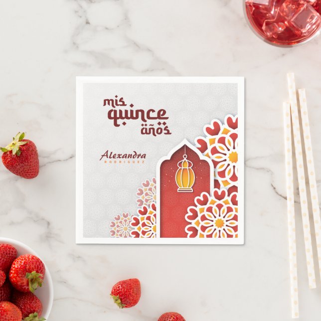 Red Orange Yellow Flower Arabian Night Quinceañera Napkin (Insitu)
