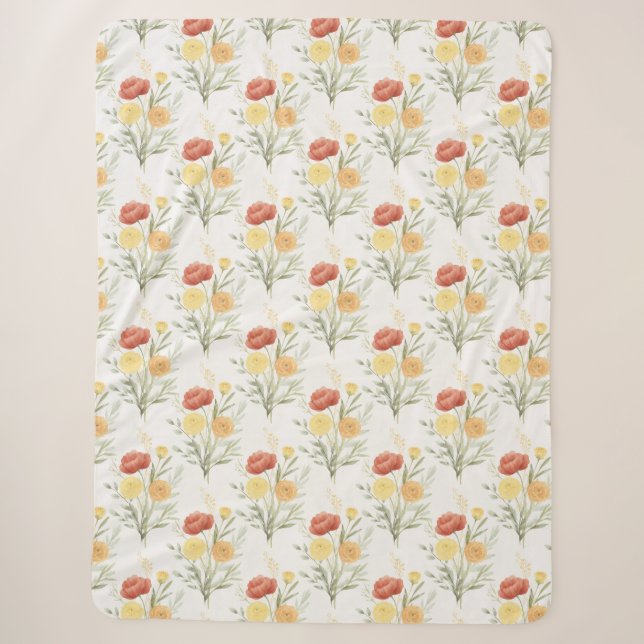 Red Orange Yellow Flowers Sherpa Blanket (Front)