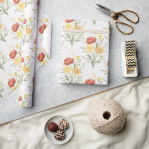 Red Orange Yellow Flowers Wrapping Paper