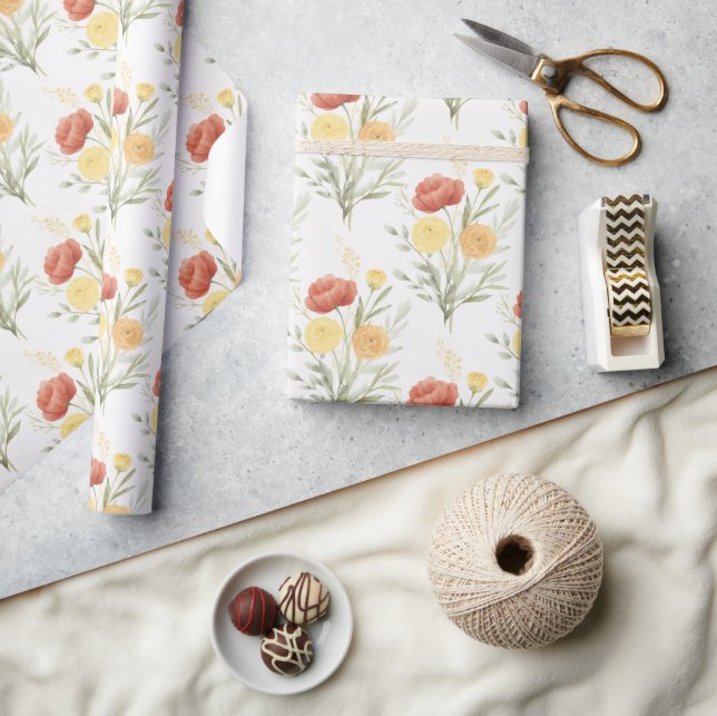 Red Orange Yellow Flowers Wrapping Paper (Crafts)