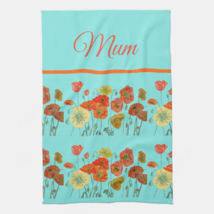 Red Orange Yellow Poppies Flower floral Mum Mother Tea Towel