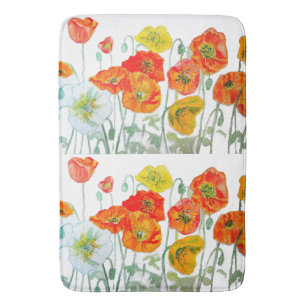 Red Orange Yellow Poppy Flower Watercolor Poppies Bath Mat
