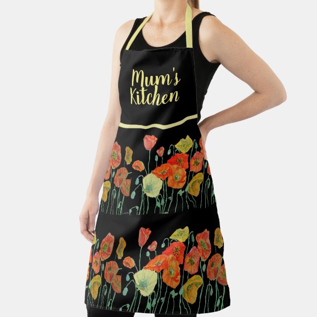 Red Orange Yellow Poppy Flowers Poppies Floral Art Apron (Insitu)