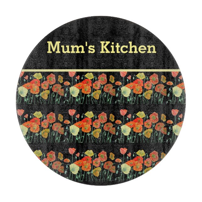 Red Orange Yellow Poppy Flowers Poppies Floral Art Cutting Board (Front)