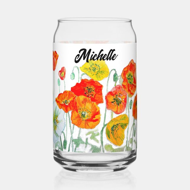 Red Orange Yellow Poppy Flowers Poppies Flower Can Glass (Front)