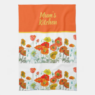 Red Orange Yellow Poppy Flowers Poppies Flower Tea Towel