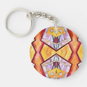 Red Orange Yellow Purple Abstract Fractal ~ Key Ring