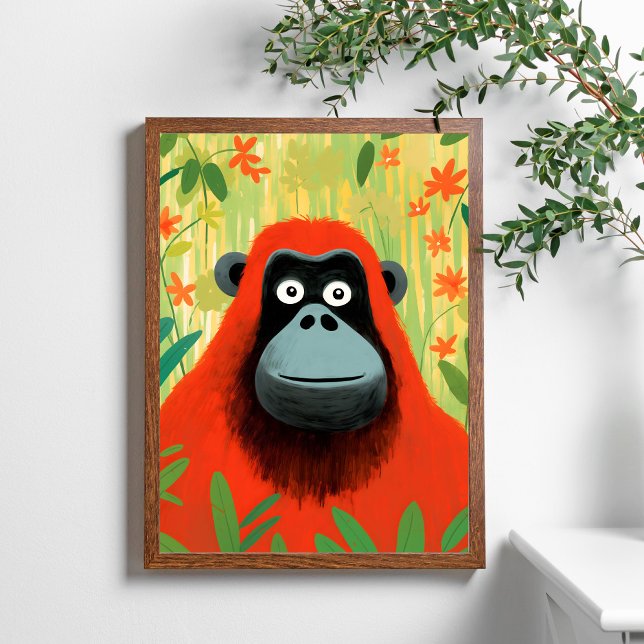 Red Orangutan Jungle Scene Kids Art Poster (Creator Uploaded)