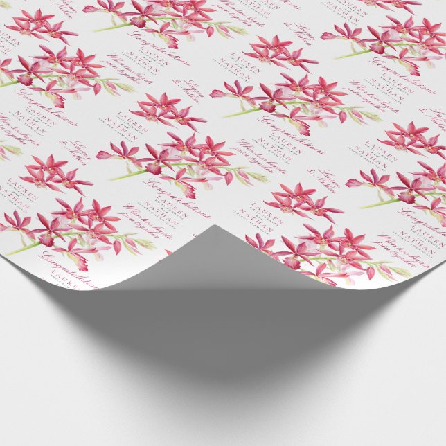 Red orchid botanical flower watercolor wedding  wrapping paper (Corner)