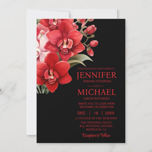 Red Orchids All In One Wedding Invitations (Front)