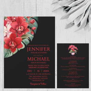 Red Orchids All In One Wedding Invitations