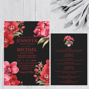 Red Orchids All In One Wedding Invitations