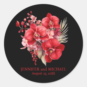 Red Orchids Flower Floral Wedding Classic Round Sticker