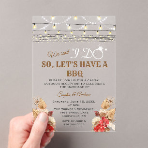 Red Orchids Pampas Grass Wood After I DO BBQ Acrylic Invitations