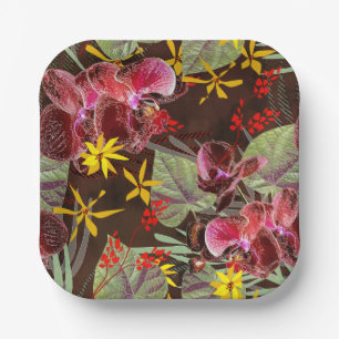 Red orchids. paper plate