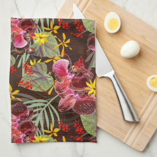 Red orchids.  tea towel