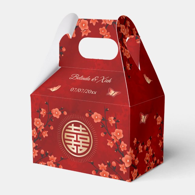 Red Oriental Blossom  | Chinese Wedding  Favour Box (Front Side)