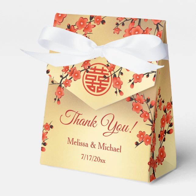  Red Oriental Blossom Gold Custom Chinese Wedding Favour Box (Front Side)