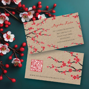 Red Oriental Cherry Blossoms Asian Profile Card