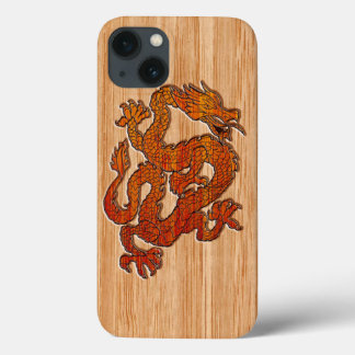 Red Oriental Dragon on Bamboo style iPhone 13 Case