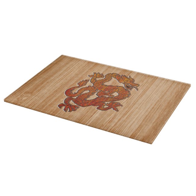 Red Oriental Dragon on Bamboo style Cutting Board (Corner)