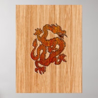 Red Oriental Dragon on Bamboo style