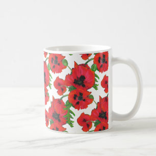 Red Oriental Poppies on White to Customise Coffee Mug