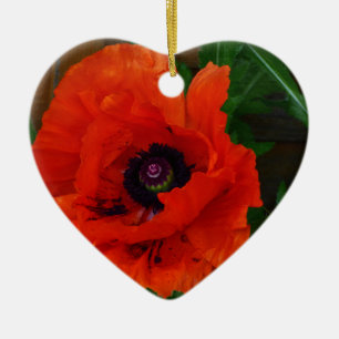 Red Oriental Poppy Ceramic Tree Decoration