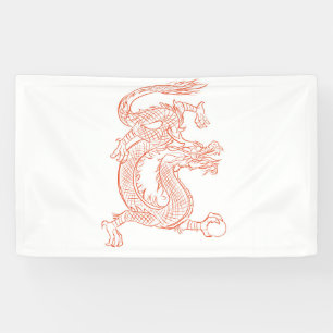 Red Oriental Sketched Dragon Art Banner