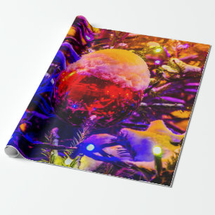 Red Ornament Ball, Snow Cap Wrapping Paper