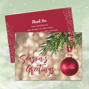 Red Ornament Business Season's Greetings Thank You Holiday Card