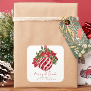Red Ornament Christmas Merry & Bride Bridal Shower Square Sticker
