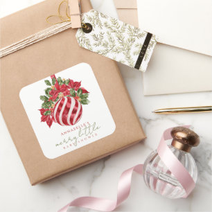 Red Ornament Christmas Merry Little Baby Shower Square Sticker