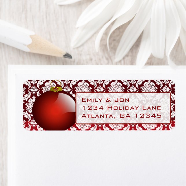 Red  Ornament Damask  Christmas Labels (Insitu)