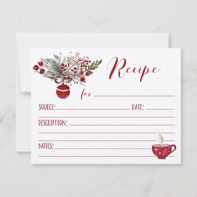 Red Ornament Holiday Recipe Invitation (Front)