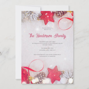 Red Ornament Invitation, Christmas Greetings Invitation
