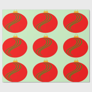 Red Ornament Light Green Wrapping Paper