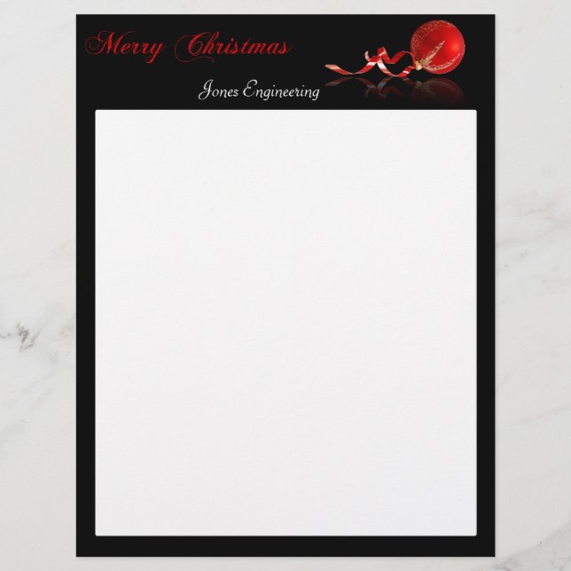 Red Ornament Merry Christmas on Black Customised Letterhead (Front)