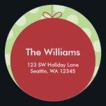 Red Ornament Polka Dots Christmas Address Label<br><div class="desc">A red holiday ornament on a green polka dot background.

 Matching Invitations
  


com</div>