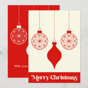Red Ornament Silhouette on Cream Holiday Flat Card