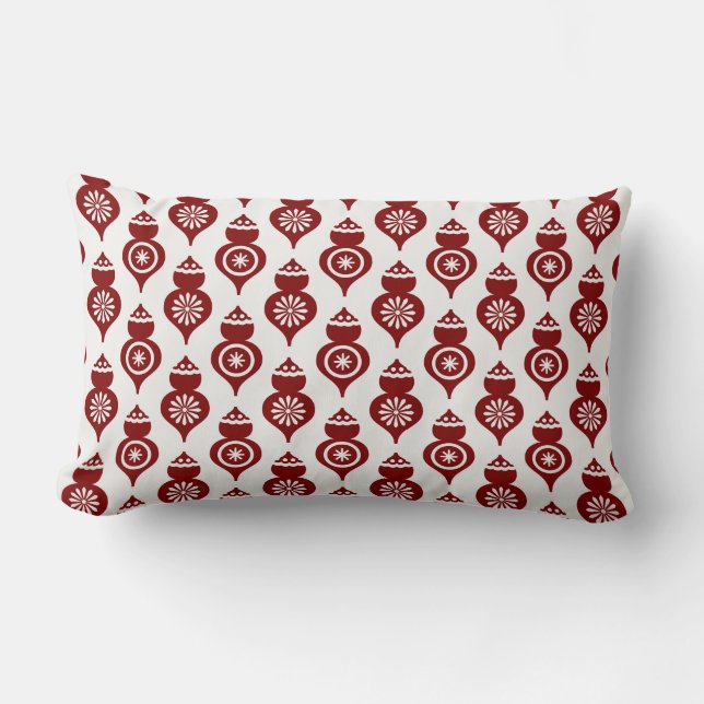 Red Ornament/ Snowflake Lumbar Christmas Pillow (Front)