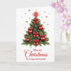 Red Ornament Tree Christmas Card – Family