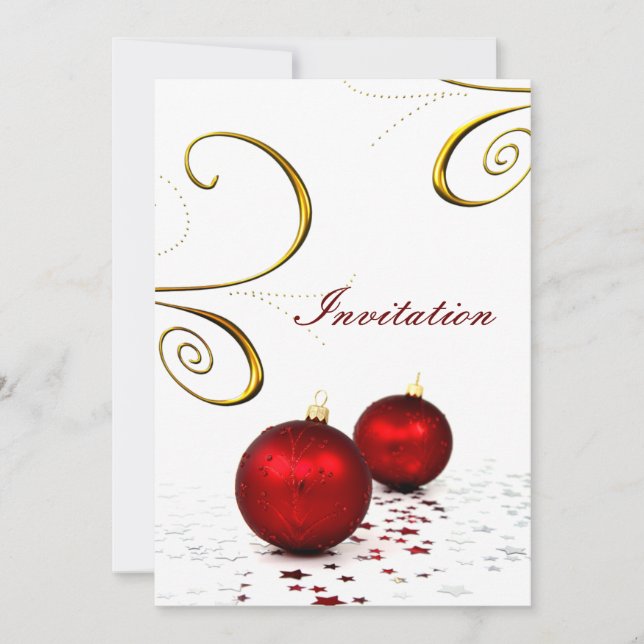 red ornament winter wedding invitation (Front)